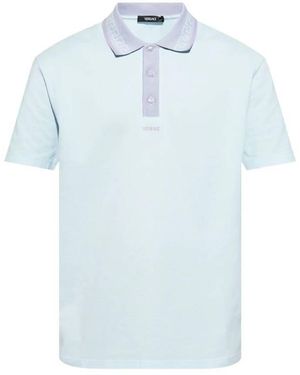 Versace Greca Collar Cotton Polo Shirt - Blue