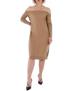 Burberry Ladies Biscuit Bra-Detail Long Sleeve Wool Dress, Brand Size 12 (Us - Natural