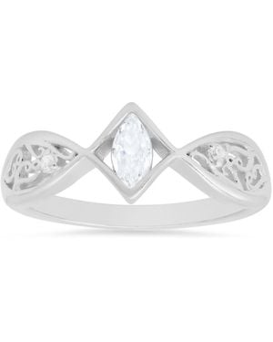 Kylie Harper Sterling Petite Vintage Marquise-Cut Cz Filigree Ring - White