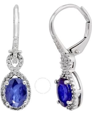 Amour Oval Diffused Sapphire And 1/4 Ct Tw Diamond Leverback Earrings - Blue