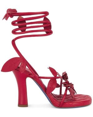 Burberry Floral Leather Sandals With Tubular Straps And Quilted Insole - Red