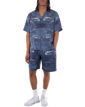 Burberry Shark-Print Silk Shorts - Blue