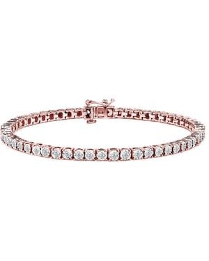 Haus of Brilliance 10K Rose Plated .925 Sterling 1.0 Cttw Miracle-Set Diamond Round Faceted Bezel Tennis Bracelet (I-J Colour, I3 Clarity) - Pink