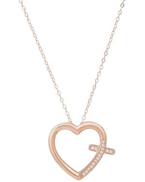 Kylie Harper 14K Rose Over Cz Heart Cross Pendant - Metallic