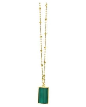 Tresorra 14K Malachite Geometric Gem Rectangle Pendant Necklace - Metallic