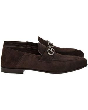 Ferragamo Gancini Ornament Suede Mocassins - Brown