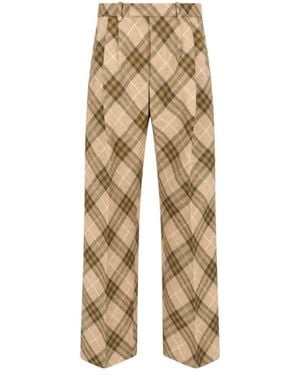 Burberry Pleated Check Wool Tailored Trousers, Brand Size 50 Waist - Natural