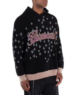 Bluemarble Jacquard Rhinestoned Hooded Jumper - Black