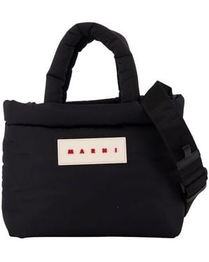 Marni Puffy Nylon Logo-Patch Top Handle Bag - Black