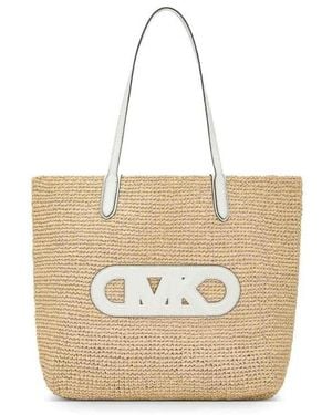 Michael Kors Eliza Extra-Large Empire Logo Straw Tote Bag - Natural
