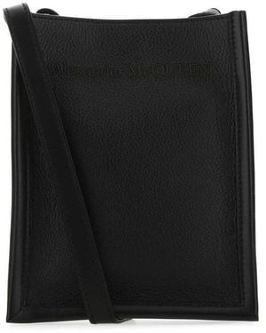 McQueen Logo Embossed Crossbody Bag - Black