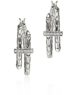 John Hardy Spear Hoop Earrings, Diamonds, Small - Metallic