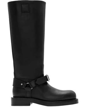 Burberry Saddle Knee-High Leather Boots, Brand Size 37 Us - Black