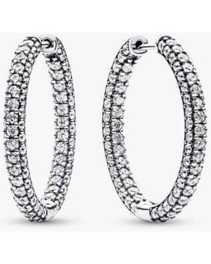 PANDORA Sterling Timeless Pave Single-Row Hoop Earrings - Metallic