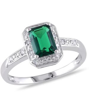 Amour Emerald Cut Created Emerald And Diamond Accent Ring - Metallic