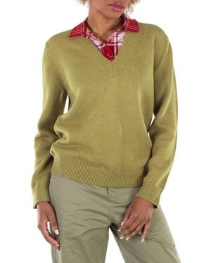 Loewe Polo Collar V Neck Jumper - Green