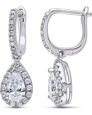 Amour 1 2/5 Ct Tw Pear Shaped Halo Diamond Leverback Earrings - White