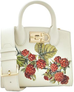 Ferragamo Floral Print Studio Top Handle Box Bag - White