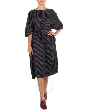 MM6 by Maison Martin Margiela Belted Striped Viscose Midi Dress - Black