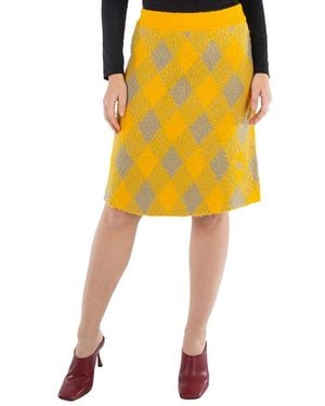Burberry Argyle Knee Length Wool Skirt - Yellow