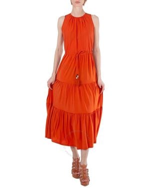 Max Mara Kren Jersey Tiered Sleeveless Midi Dress, Brand Size 36 (Us - Orange