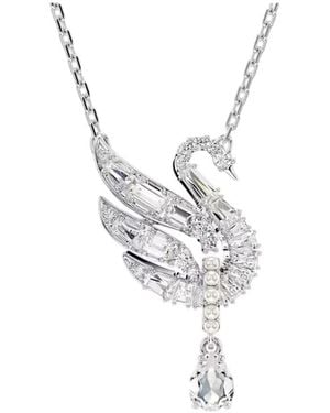 Swarovski Rhodium Plated Swan Pendant Necklace - Metallic