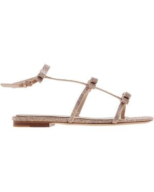 Ferragamo Bow Crystal Embellished Sandals - Metallic