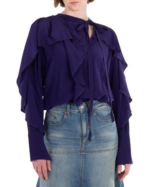 Victoria Beckham Tie Detail Ruffle Blouse - Blue