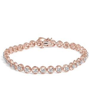 Haus of Brilliance 14K Rose Plated .925 Sterling 1/10 Cttw Diamond Open Circle Beaded Wheel Link Tennis Bracelet (I-J Colour, I3 Clarity) - Metallic