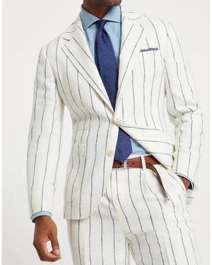 Brunello Cucinelli Linen Wool Striped Blazer, Brand Size 48 (Us - White