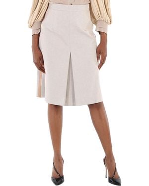 Burberry Box Pleated Cotton Canvas A-line Skirt - Natural