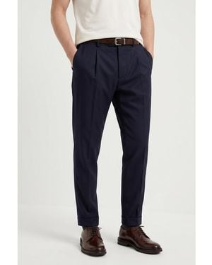 Brunello Cucinelli Wool Silk Tapered Trousers, Brand Size 56 (Us - Blue