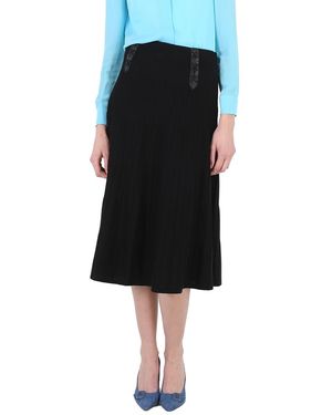 Moschino Ladies Leather Detail Pleated Skirt - Black
