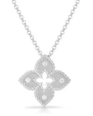 Roberto Coin 18K Petite Venetian Princess Extra Small Satin & Diamond Accent Flower Necklace - Metallic