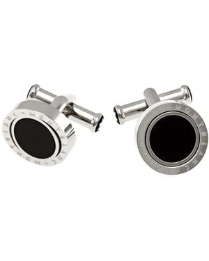 Montblanc Meisterstuck Onyx Inlay Stainless Steel Round Cufflink - Metallic