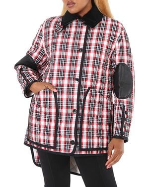 Burberry Bright Check Diamond Quilted Tartan Oversized Barn Jacket, Brand Size 4 (Us - Red