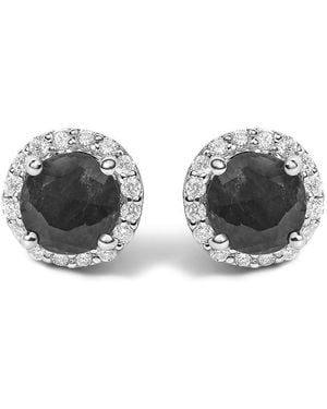 Haus of Brilliance 10K Sapphire And 1/6 Cttw Diamond Halo Stud Earring - Black