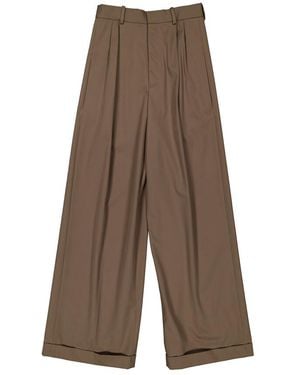 Loewe Cotton And Silk Pleated Trousers, Brand Size 36 Us - Brown