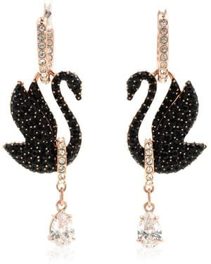Swarovski Swan Drop Earrings, Swan, Rose-Tone Plated - Black