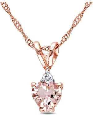 Amour Heart Shaped Morganite And Diamond Pendant With Chain - Metallic