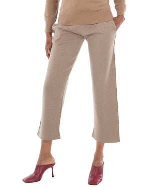 Burberry Rose Embroidered Drawstring Wool Trousers - Natural