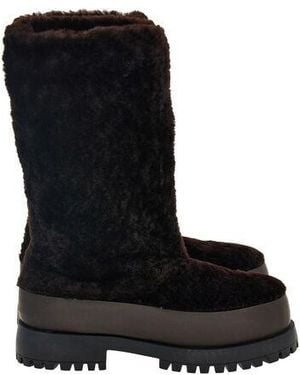 Ferragamo Deena Fur Platform Boots - Black