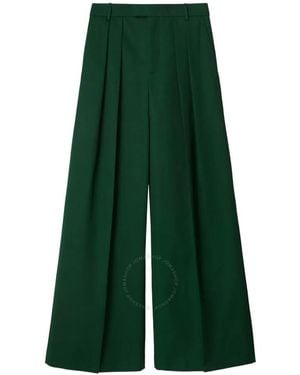 Burberry Wide Leg Pleated-Detail Cotton Trousers, Brand Size 2 (Us - Green