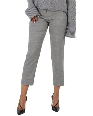 Burberry Houndstooth Check Wool Cropped Tailored Trousers - Grey