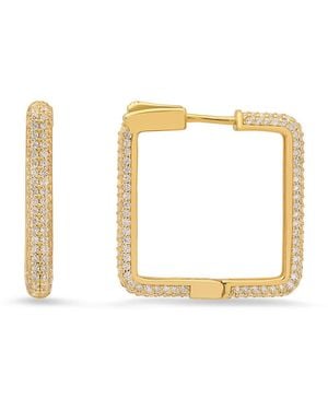 Kylie Harper 14K Over 25Mm Diamond Lock Pave Square Shaped Hoop Earrings - Metallic