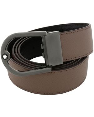 Montblanc Horseshoe Buckle Saffiano Printed Reversible Leather Belt - Brown