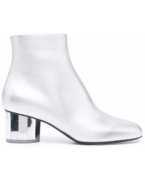Ferragamo Mirrored Heel Leather Ankle Boots - White