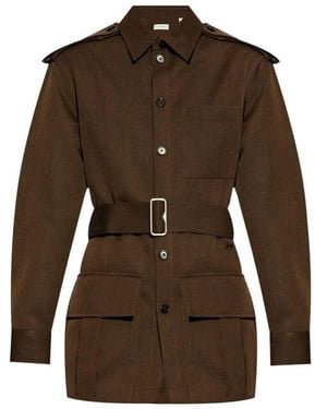 Burberry Belted Button-Up Overshirt, Brand Size 2 Us - Brown