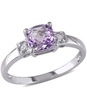 Amour Cushion Cut Amethyst And Diamond Accent Ring - Metallic