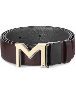 Montblanc M Buckle 35 Mm Reversible Leather Belt - Black